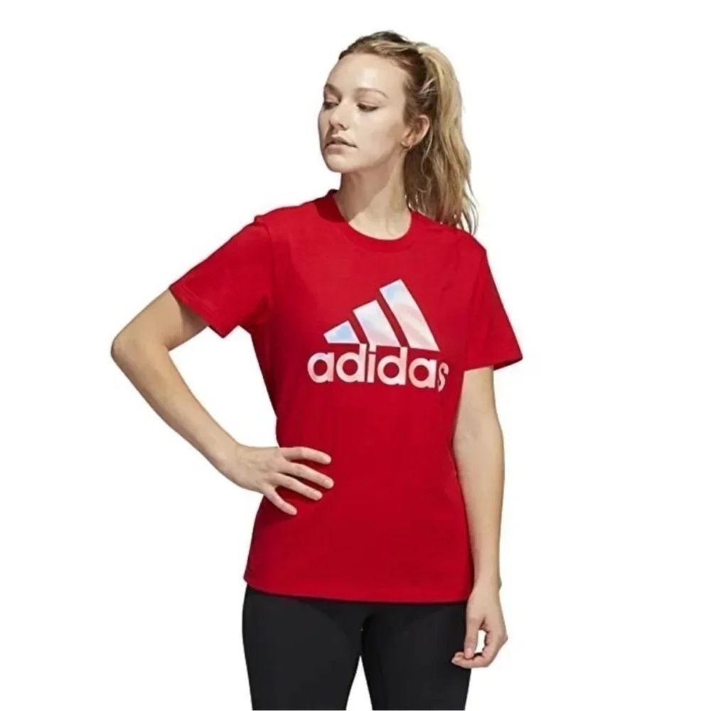 Adidas Women's Red Americana Logo T-Shirt NWT